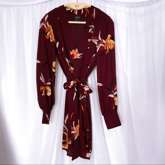 SOLD🎉Plum Floral Wrap Dress Long Sleeve Kimono - Picture 11 of 12